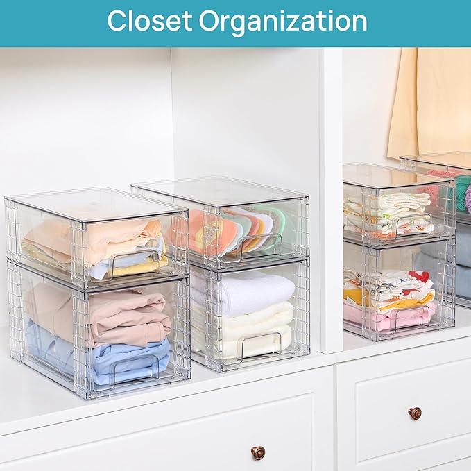 Vtopmart 4 Pack Large Stackable Storage Drawers,Easily Assemble Acrylic Bathroom Closet Undersink Organizers and Storage,Plastic Bins for Kitchen Cabinets,Pantry,Makeup,Medicine Organization - ModernBath