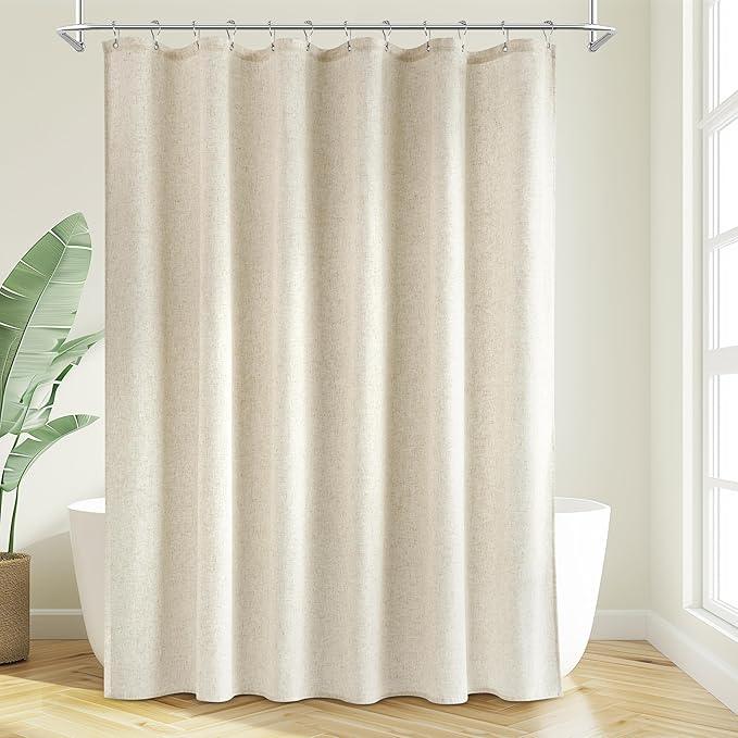 Jowels Cream Linen Shower Curtain, Boho Farmhouse Shower Curtain Set for Bathroom, 200GSM Luxury Weighted Water Resistant Fabric Textured Shower Curtains with 12 Metal Hooks, 72Wx84H - ModernBath
