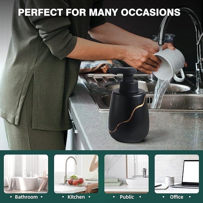 BosilunLife Automatic Foaming Soap Dispenser - Touchless Foam Hand Wash Dispenser for Bathroom Black Ceramic Smart Electric Auto Dish Soap Dispenser Waterproof, USB C Rechargeable, 17 oz/500 ml - ModernBath
