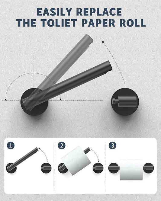 Matte Black Toilet Paper Holder SUS304 Stainless Steel Double Post Pivoting Toilet Paper Roll Holder Wall Mounted Toilet Tissue Holder for Commercial Bathroom RV - ModernBath