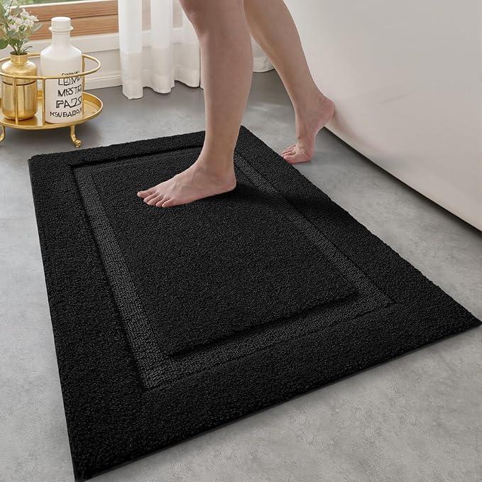 LUMI Ultra Soft Bathroom Rugs Non Slip with Rubber Backing, Absorbent Washable Bath Mat Quick Dry, Upgraded Premium Microfiber Plush Carpet for Bathtub and Shower Floor, Black, 17x30 - ModernBath