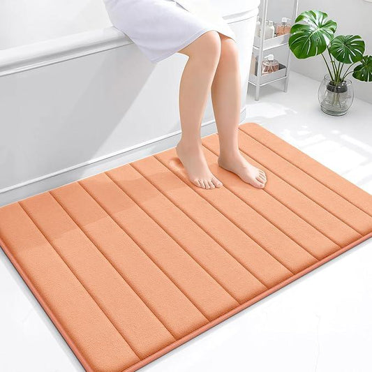 OLANLY Memory Foam Bath Mat 44x32, Super Soft Absorbent Bathroom Rugs, Quick Dry, Machine Washable Shower Floor Rugs, Bathmat Carpet, Bathroom Home Decor Accessories, Peach - ModernBath