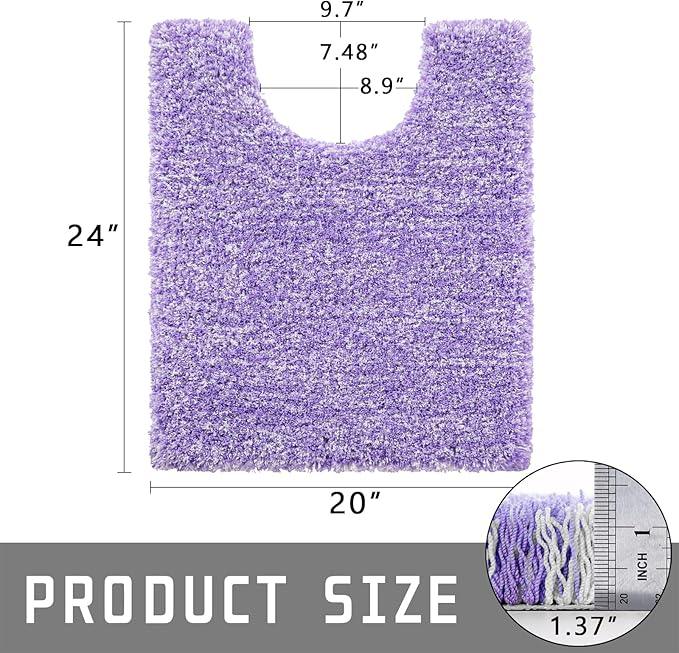 Yimobra Toilet Rugs U Shaped Washable 24x20, Ultra Soft and Water Absorbent Bath Mats, Non Slip Fluffy Shaggy Luxury Microfiber Contour Bath Rugs for Toilet, Dry Quick, Purple and White - ModernBath