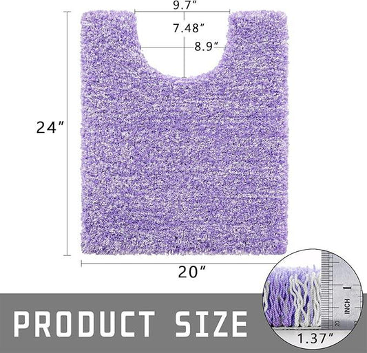 Yimobra Toilet Rugs U Shaped Washable 24x20, Ultra Soft and Water Absorbent Bath Mats, Non Slip Fluffy Shaggy Luxury Microfiber Contour Bath Rugs for Toilet, Dry Quick, Purple and White - ModernBath