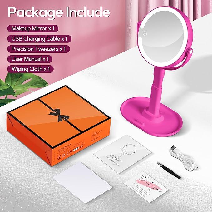 B Beauty Planet Makeup Mirror with Lights, Lighted Magnifying Mirror 30X with 3 Lighting and Adjustable Brightness, 2-Sided Height Adjustable Vanity Mirror for Bathroom, Gifts for Women Hot Pink - ModernBath