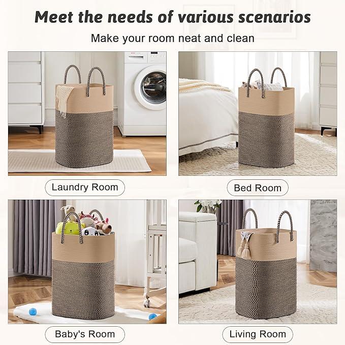 Laundry Basket,Woven Cotton Rope Laundry Hamper,Versatile Storage for Dirty Clothes,Baby Toys,and Blankets in Bathroom, Nursery,and Living Room (Jute, 80L) - ModernBath