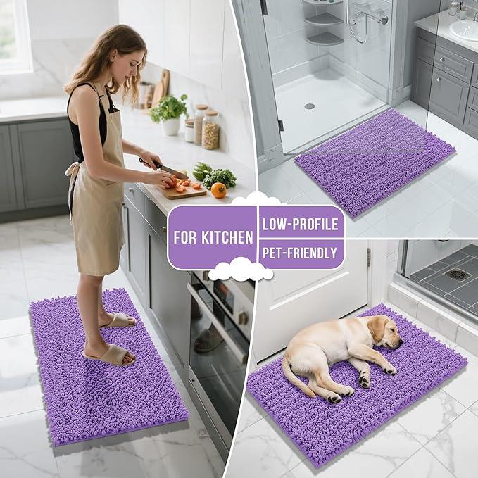 Yimobra Large Bathroom Rugs Non Slip Washable 36x24 Inch - Ultra Soft Absorbent Chenille Bath Mat, Quick Dry Shaggy Floor Carpet for Tub Shower, Lavender Home Decor Accessories - ModernBath
