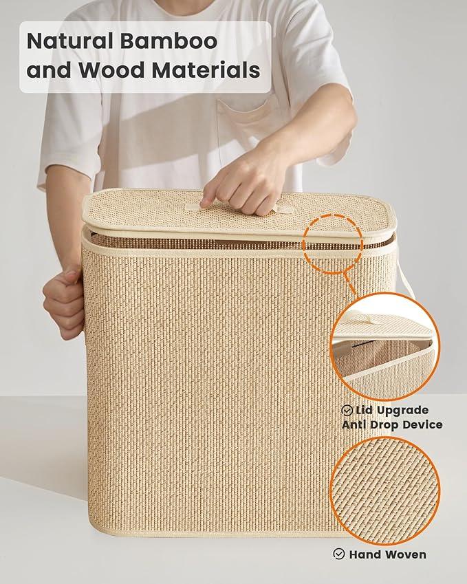 Bamboo Toilet Paper Storage Basket with Lid & Handle - 32L Large Capacity Handwoven Bathroom Organizer for 16 Rolls - Sturdy Stand Holder for Toilet Paper Organization, Light Natural - ModernBath