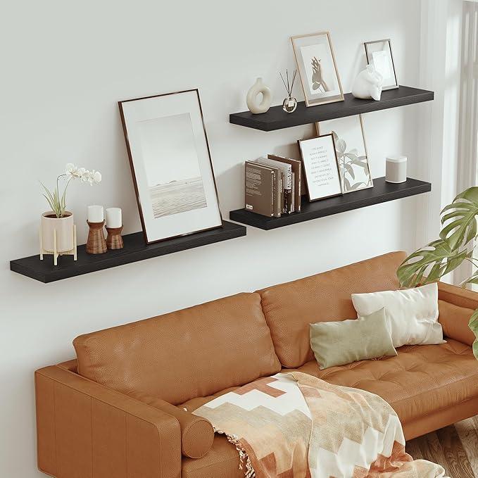 Vivelove Single Floating Shelves 48 Inches, 48 x 10 inch Deep x 1.8 in Thick, Long Wall Shelves Heavy Duty 80 lbs for Bedroom, Living Room, Kitchen, Office, Modern Shelf Book Home Decor, Black - ModernBath