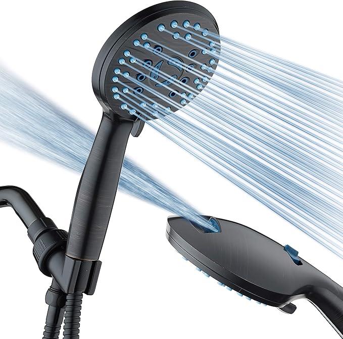Hotel Spa AquaCare High Pressure 8-mode Handheld Shower Head, Anti-clog Nozzles - Built-in Power Wash to Clean Tub, Tile & Pets, Extra Long 6 ft. Stainless Steel Hose, Wall & Overhead Brackets - ModernBath
