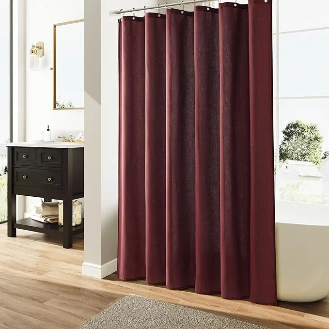 Naturoom Burgundy 36 Inch Shower Curtain - Stall Narrow Half Linen Ultra Thick Fabric Shower Curtain Set with Hooks, Boho Farmhouse Rustic RV Camper Bath Curtains for Bathroom, 36x72 - ModernBath