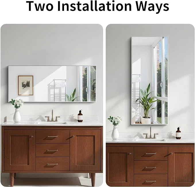 KOCUUY Silver Framed Mirror, 20"x48" Rectangle Bathroom Mirror for Wall, HD Tempered Glass, Anti-Rust Frame, Modern Design for Bathroom, Bedroom, Living Room, Entryway - ModernBath