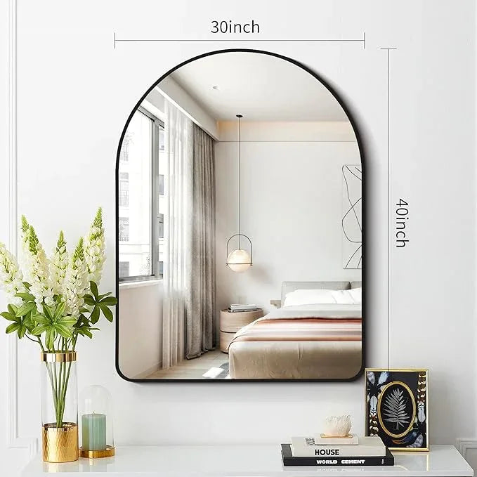 FORBATH Arched Mirror 30x40 Inch, Black Arched Bathroom Mirror Wall Mounted Modern Black Aluminum Frame Decor Large Dresser, for Bedroom Living Room Entryway, Hanging or Leaning Against Wall - ModernBath