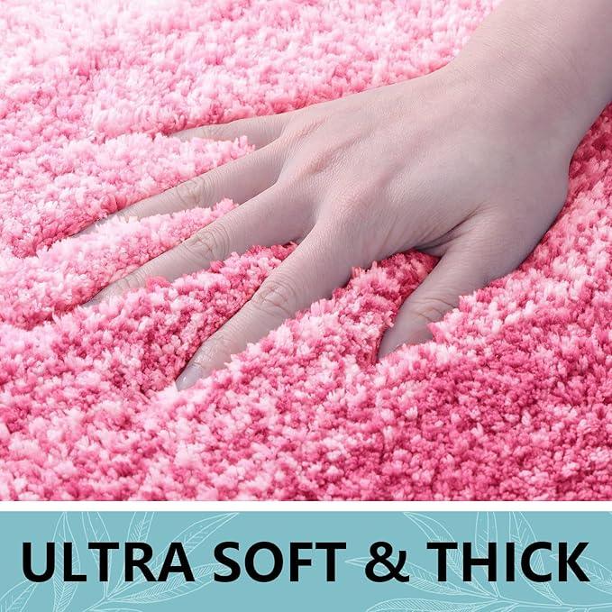 Arotive Microfiber Bathroom Rugs, Shaggy Soft and Absorbent Bath Rug, Non-Slip, Thick Plush Machine Washable Dry Bath Mats for Bathroom, Tub and Shower, 24x24, Pink, Round - ModernBath
