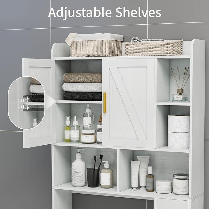 Farmhouse Over The Toilet Storage Cabinet with 2 Doors & 7 Shelves - Rustic Bathroom Cabinet Organizer Storage for Bathroom, Laundry - ModernBath