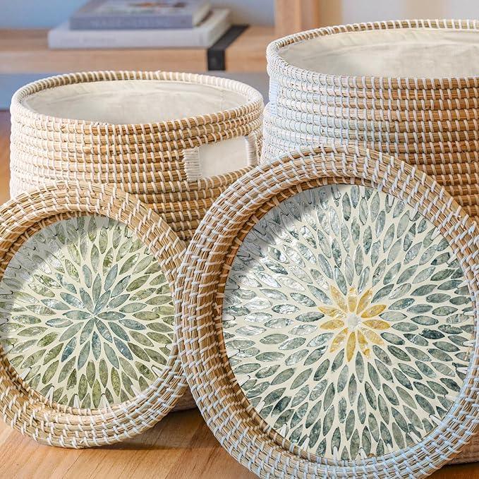 Round Seagrass Laundry Hamper with Lid, 2-Piece Set - Eco-Friendly Storage Basket for Clothes, Toys, and More - Natural Woven Design for Home, Bedroom, Bathroom - ModernBath