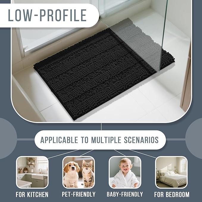 Yimobra Bathroom Rug Mat 36 x 24, Non Slip and Super Absorbent Bath Mat,Machine Washable Quick Dry,Ultra Plush Chenille Shower Rugs for Bathroom Floor Sink Tub and Shower Outside,Black - ModernBath