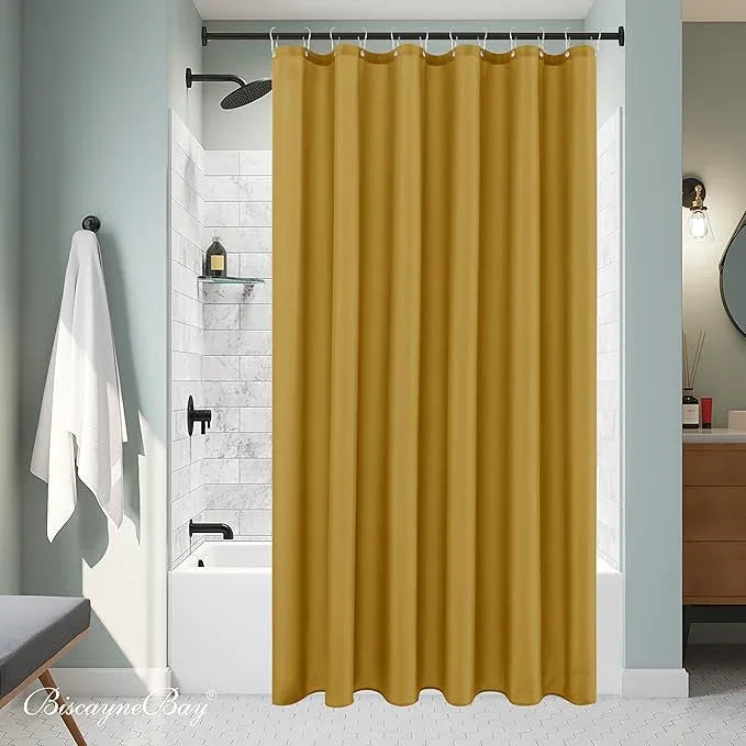 Biscaynebay Hotel Quality Extra Long Fabric Shower Liners 72" Width by 84" Length, Gold Water Resistant Bathroom Curtains Rust Resistant Grommets & Weighted Bottom Hem Machine Washable - ModernBath