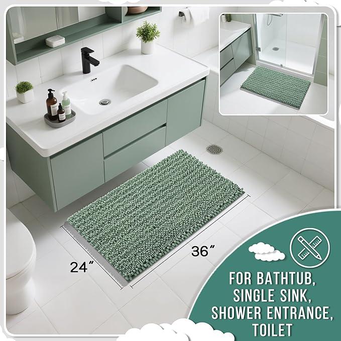 Yimobra Large Bathroom Rugs Non Slip Washable 36x24 Inch - Ultra Soft Absorbent Chenille Bath Mat, Quick Dry Shaggy Floor Carpet for Tub Shower, Green Home Decor Accessories - ModernBath