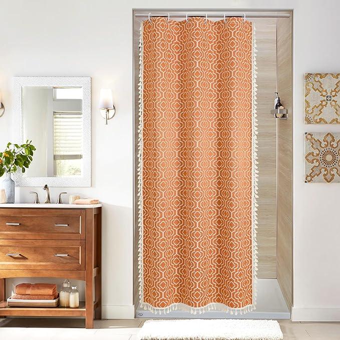 MitoVilla Orange Boho Small Stall Shower Curtain Set 36 x 72, Bohemia Geometric Half Size Narrow Cotton Fabric Shower Curtains for Farmhouse Bathroom Decor - ModernBath