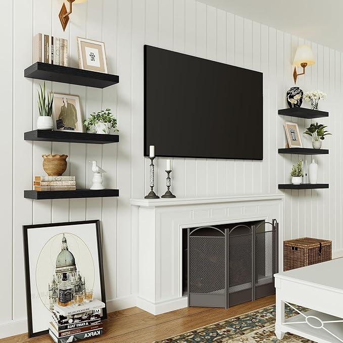 Vivelove Black Bathroom Shelves Over Toilet, 16" Floating Shelves, Wall Shelf for Bathroom Bedroom, Living Room, Kitchen, Office Home Decor, Narrow Shelves with Invisible Brackets Set of 2 - ModernBath