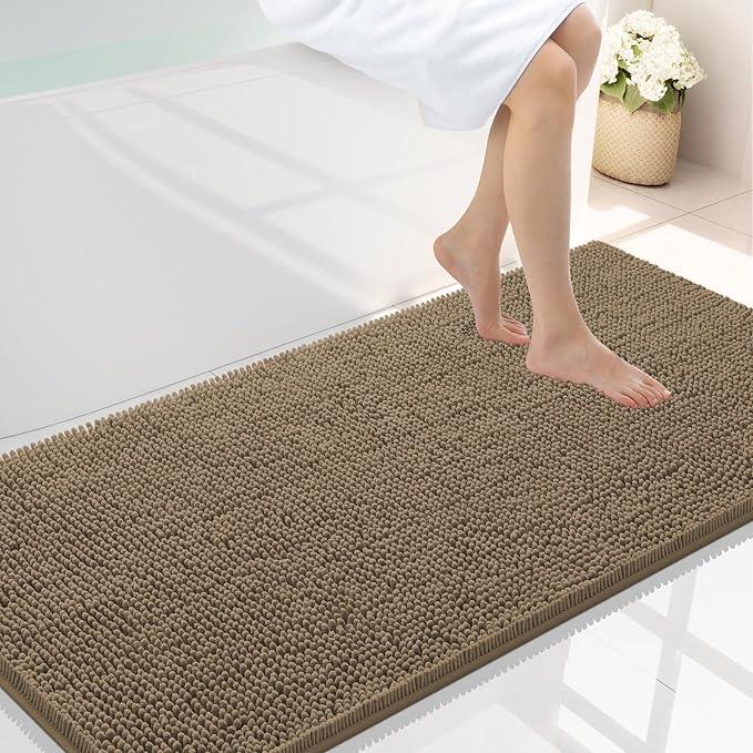 Smiry Luxury Chenille Bathroom Rugs 47x24, Extra Soft and Absorbent Shaggy Bath Mat, Machine Washable, Non-Slip Plush Carpet Runner for Tub, Shower, and Floor, Home Decor Accessories, Camel - ModernBath