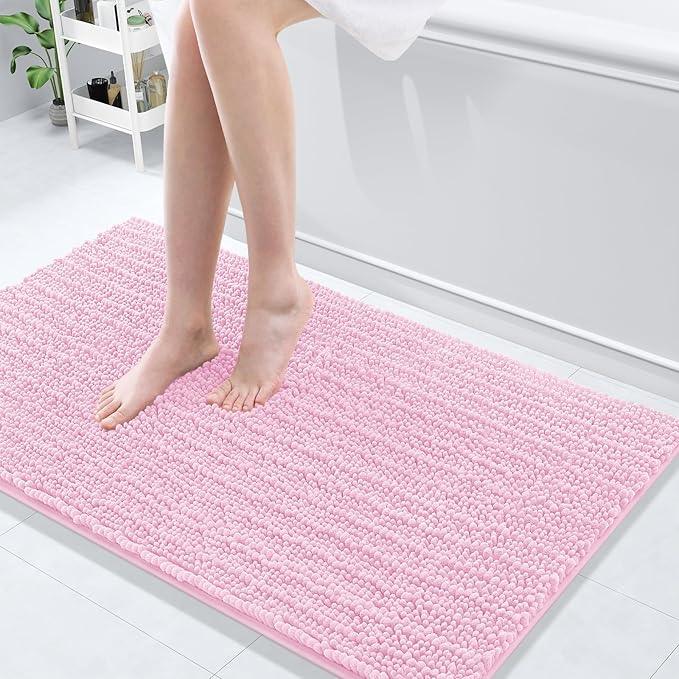 Arotive Luxury Chenille Bathroom Rug Mat, Extra Soft Thick Absorbent Shaggy Bath Rugs, Non-Slip Machine Wash Dry, Plush Bath Mats for Bathroom, Shower and Tub, 44x24, Pink - ModernBath