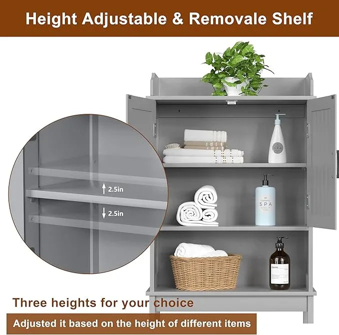 BlueWish Over The Toilet Cabinet, Bathroom Over Toilet Storage with Adjustable Shelves, Anti-toppling Design, Over Toilet Cabinet for Bathroom, Restroom, Laundry, Grey - ModernBath
