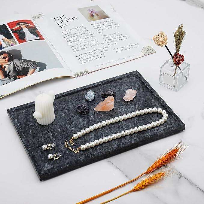Real Luxurious Natural Black Marble Tray - 12x8 Inch Marble Vanity Tray for Perfume Display, Jewelry Organizer, Bathroom & Home Decor -Heavy Duty Non-Slip Stone Tray (Non-Resin/Non-Ceramic) - ModernBath