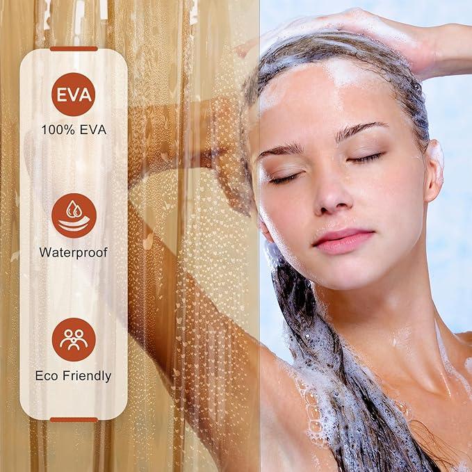 AmazerBath Shower Curtain Liner, EVA Clear Orange-Brown Heavy Duty Shower Curtain and Liner 2-in-1, 72x72 Luxury Plastic Weighted Bathroom Shower Liner, 12 Rustproof Grommets & 3 Heavyweight Stones - ModernBath