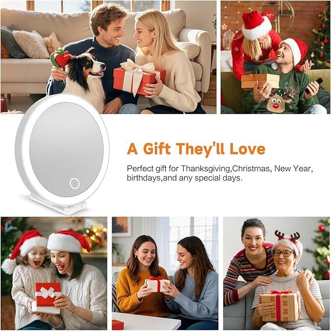 Travel Makeup Mirror with Lights, Lighted Magnifying Mirror 10X, 4-in-1 Portable for Handheld, Tabletop, Hanging and Wall Mount with Suction Cup and 3 Color Light, Ideal Gift for Women and Seniors - ModernBath