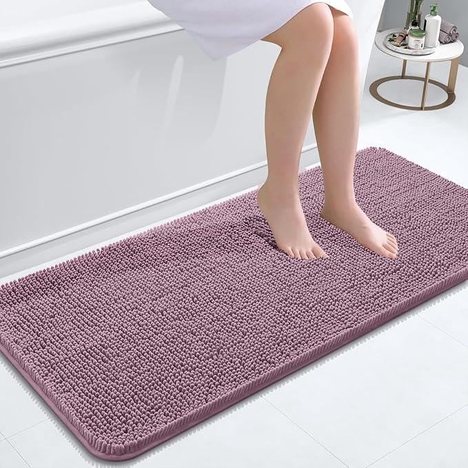 OLANLY Bathroom Rugs 47x20, Extra Soft Absorbent Chenille Bath Rugs, Rubber Backing Quick Dry, Machine Washable Bath Mats for Bathroom Floor, Tub and Shower, Home Decor Accessories, Deep Plum - ModernBath