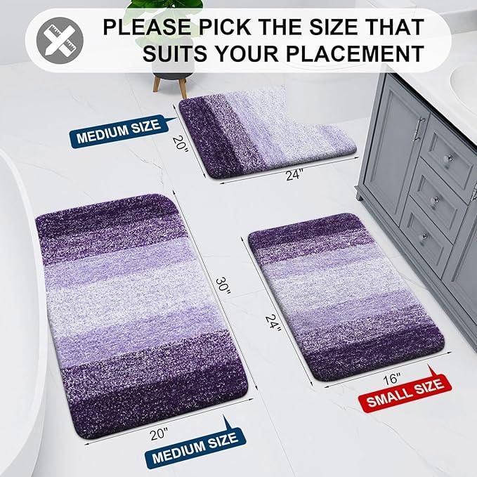 Arotive Microfiber Bathroom Rugs, Shaggy Soft and Absorbent Bath Rug, Non-Slip, Thick Plush Machine Washable Dry Bath Mats for Bathroom, Tub and Shower, 50x30, Dark Purple, Rectangular - ModernBath