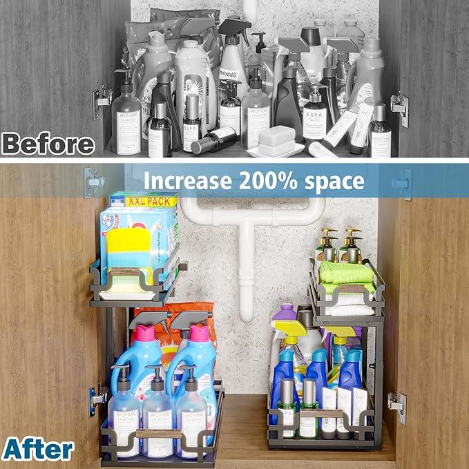 Under Sink Organizer, 2 Tier Slide Out Storage for Bathroom Kitchen (2 Pack) - ModernBath