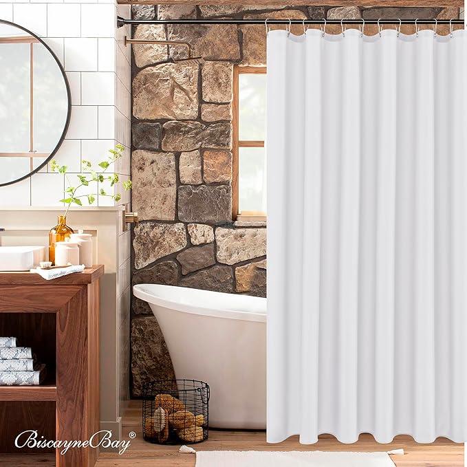 Biscaynebay Fabric Extra Long Shower Curtain Liners, White 72" Width by 108" Length, Water Resistant Bathroom Curtains, Rust Resistant Grommets Top Weighted Bottom Machine Washable - ModernBath