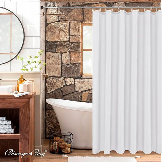 Biscaynebay Hotel Quality Fabric Shower Curtain Liners 72" X 72", White Water Resistant Bathroom Curtains Rust Resistant Grommets Weighted Bottom Hem Machine Washable - ModernBath