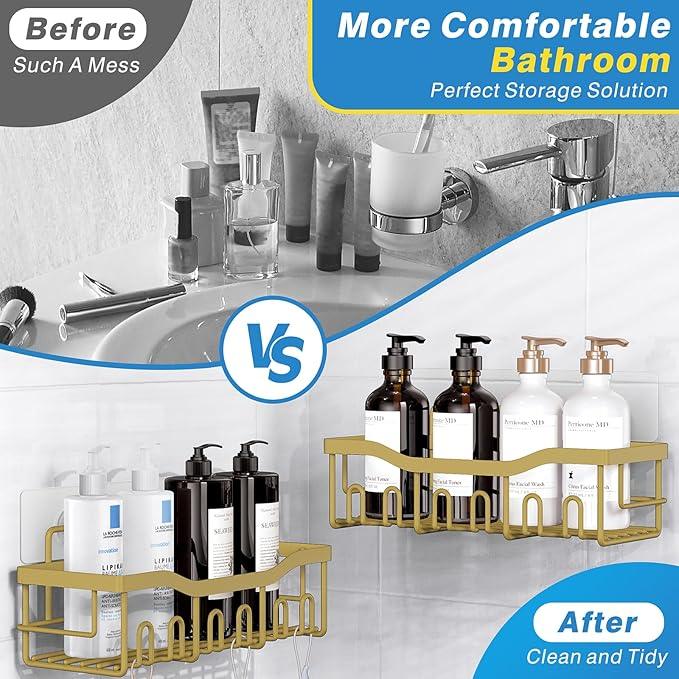EUDELE 5-Pack Rustproof Stainless Steel Shower Caddy – No Drill Adhesive Bathroom Organizer with Large Capacity, Spacious Shower Shelves for Inside Shower, Kitchen & Home Decor Storage-XL Size - ModernBath