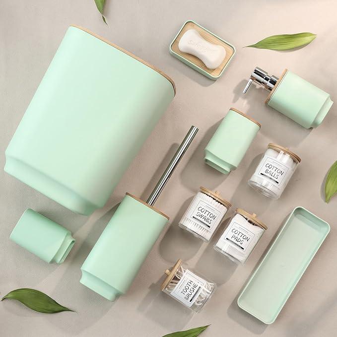 IMAVO Bathroom Accessories Set,Green Bathroom Set,11 Pieces Bathroom Accessory Set,Trash Can for Bathroom Accessories Décor and Housewarming Gifts - ModernBath