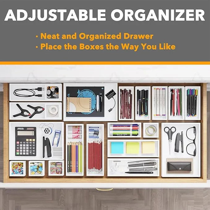 SpaceAid 21-Piece Bamboo Drawer Organizer Storage Boxes Set, Wood Tray Junk Drawer Organizers Multi-Use Divider Bins for Kitchen, Bathroom, Office Desk and Makeup Organization (21 Pack, White) - ModernBath