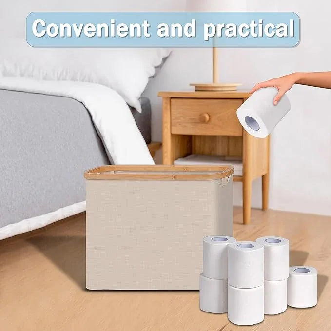 efluky Toilet Paper Basket with Lid, Toilet Paper Organizer for Bathroom, Free Standing Toilet Paper Holder with Storage, Brownbeige - ModernBath