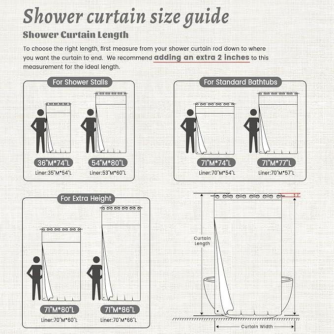 WONICY No Hook Shower Curtain with Snap in Liner, Polyester Textured Shower Curtain with Liner Set, Waterproof Washable Hotel Style Shower Curtains for Bathroom, 71Wx74H, Charcoal Grey - ModernBath
