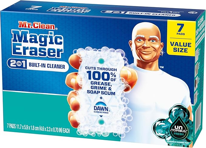 Mr. Clean Magic Eraser Foaming Sponge, All Purpose Cleaner, Dawn Cleaning Power, Wall, Sneaker, Oven Cleaner, Kitchen, Bathroom, Shower Cleaning Supplies, Scrubber, Ultra Foamy, 7ct