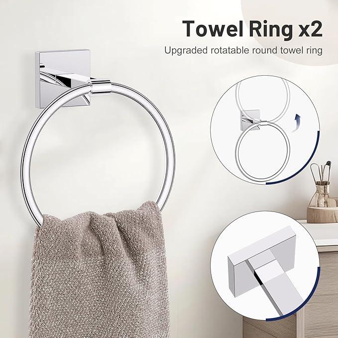 10 Pieces Polished Chrome Towel Bar Set, 23.6 Inch Bathroom Accessories Set SUS304 Stainless Steel Bathroom Hardware Set Towel Racks for Bathroom Wall Mounted. - ModernBath