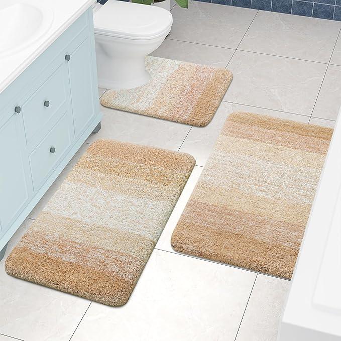 Arotive Microfiber Bathroom Rugs, Shaggy Soft and Absorbent Contour Toilet Rugs, Non-Slip, Thick Plush Machine Washable Dry Bath Mats for Toilet Base, 24x24, Beige, U-Shape - ModernBath
