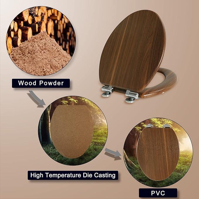 Elongated Toilet Seat Molded Wood Toilet Seat with Quietly Close and Quick Release Hinges, Easy to Install also Easy to Clean by Angol Shiold (Elongated, Walnut) - ModernBath