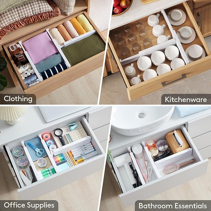 Lifewit 8 Pack Drawer Dividers 4" High, 11-17" Adjustable Dresser Drawer Organizers for Clothes, Expandable Drawer Separators in Kitchen/Bedroom/Bathroom/Vanity/Office Organization and Storage, White - ModernBath