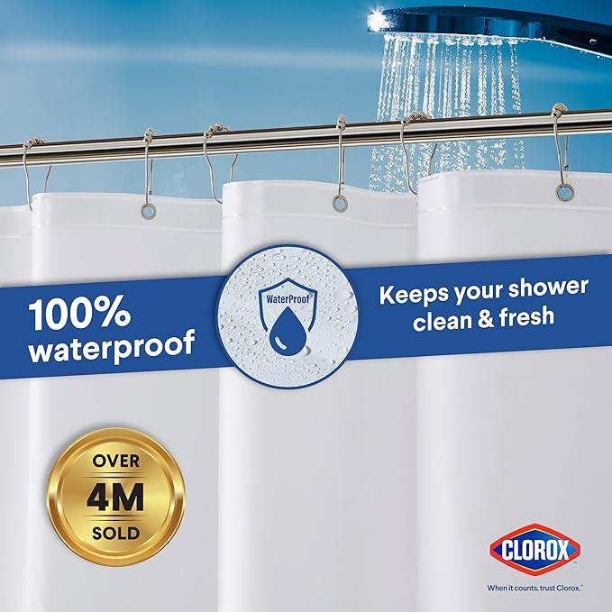 CLOROX Shower Curtain Liner, Premium Lightweight Flexible Waterproof 6g PEVA for Bathroom with Weighted Magnets, Standard Size 72" x 72", White 1 Pack - ModernBath