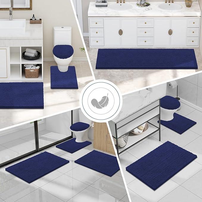 Smiry Luxury Chenille Bathroom Rugs 24x16, Extra Soft and Absorbent Shaggy Bath Mat, Machine Washable, Non-Slip Plush Carpet Runner for Tub, Shower, and Floor, Home Decor Accessories, Deep Blue - ModernBath