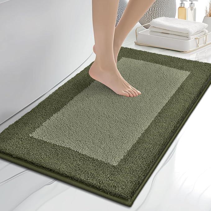 anllugs Bathroom Rugs 20" x 30", Non-Slip Extra Soft Absorbent Bath Rugs, Machine Washable Quick Dry Bath Mats for Bathroom Floor, Shower, Bathtub and Sink, Olive Green & Green - ModernBath