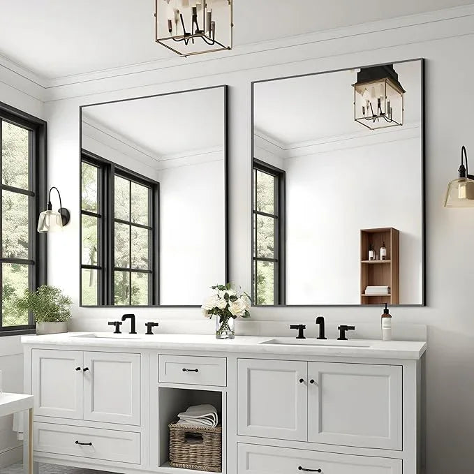 KOCUUY Black Mirror, 48"x36" Rectangle Bathroom Mirror for Over Sink, HD Tempered Glass, Anti-Rust Frame, Modern Design for Bathroom, Bedroom, Living Room, Entryway, Hang Horizontal/Vertical - ModernBath
